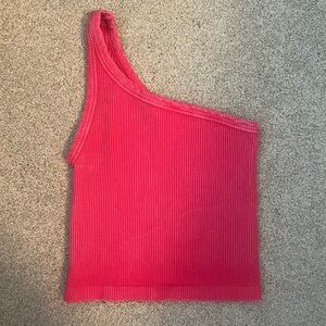 Boutique One-Shoulder Pink Ribbed Top
